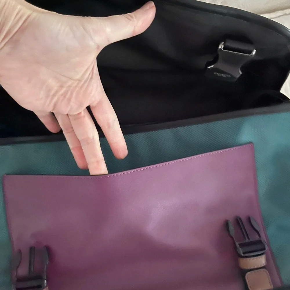 Coach black and purple messenger retro bag and sea green canvas. NWT
